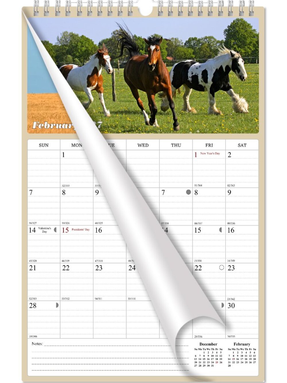 2027 Wall Calendar Spiral-bound Twin - 12 Months Planner 11" x 17" (Horses)